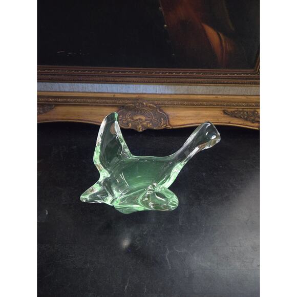 Vintage 1950s-70s Kanawha UV Reactive Freeform Art Glass Bird Dish 8.25" - Picture 1 of 8